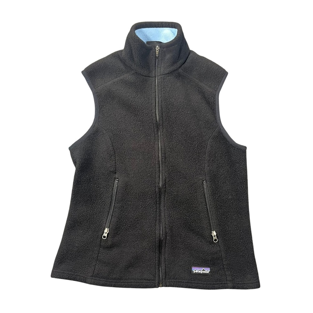 VTG Patagonia Synchilla‎ Fleece Vest Women's Large Black Full Zip Pockets 25163